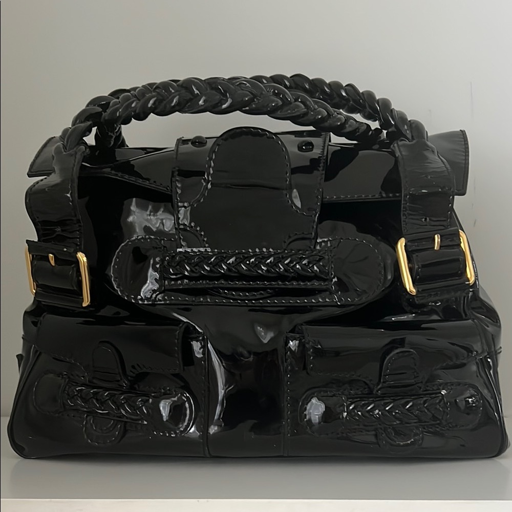 Valentino Black Patent Histoire Satchel Handbag
